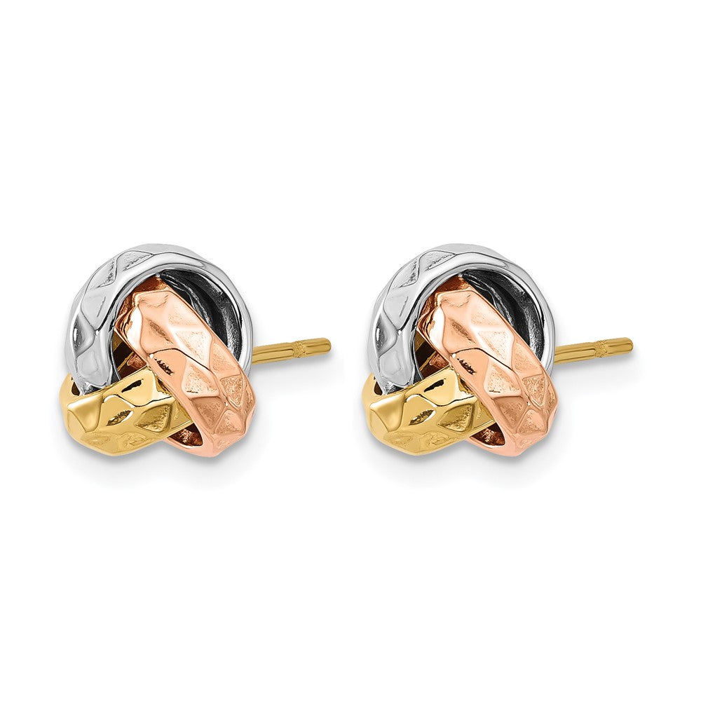 10K Tri-color Polished and Textured Love Knot Post Earrings