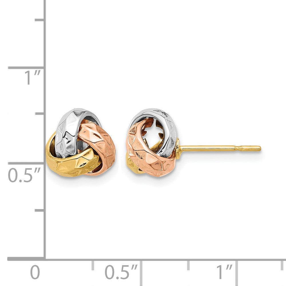10K Tri-color Polished and Textured Love Knot Post Earrings