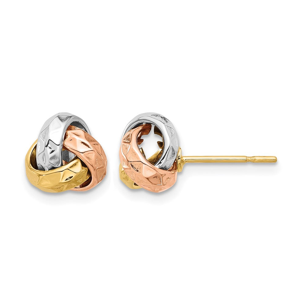 10K Tri-color Polished and Textured Love Knot Post Earrings