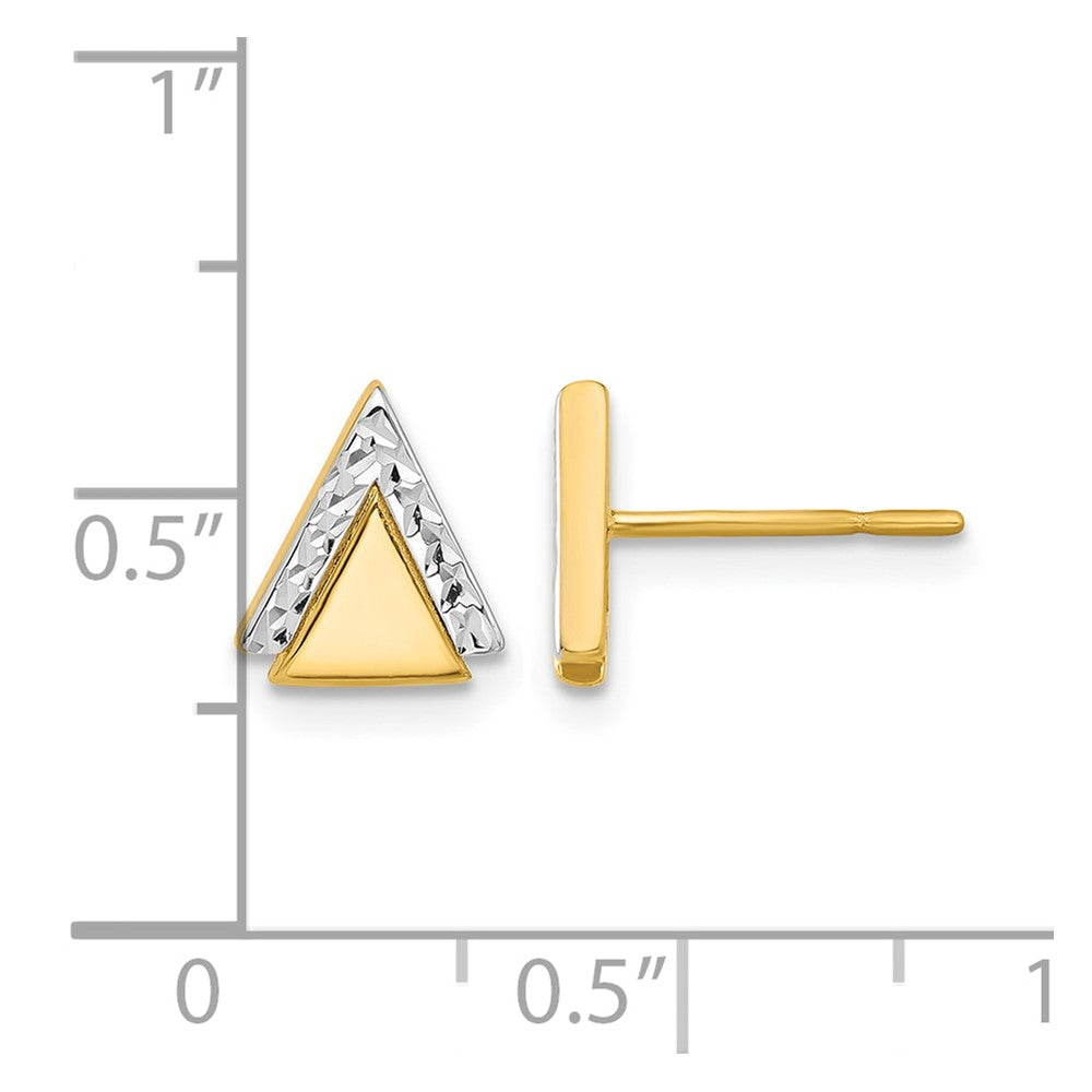 10K with Rhodium Polished and Diamond-cut Triangle Post Earrings