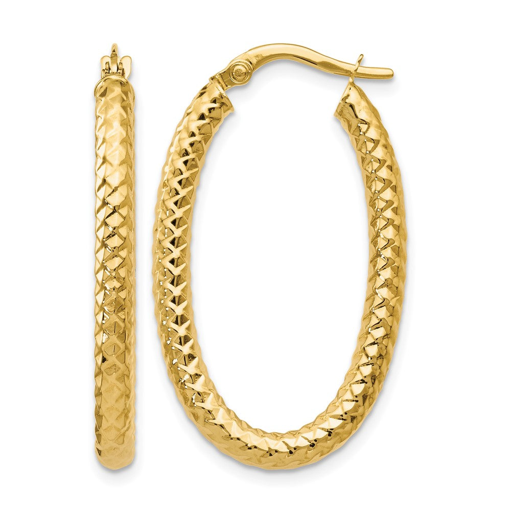 10K ForeverLite Polished and Textured Oval Hoop Earrings