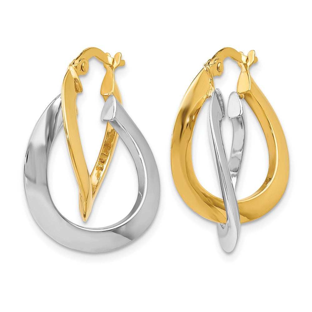 10K Two-tone Polished Twisted Double Hoop Earrings