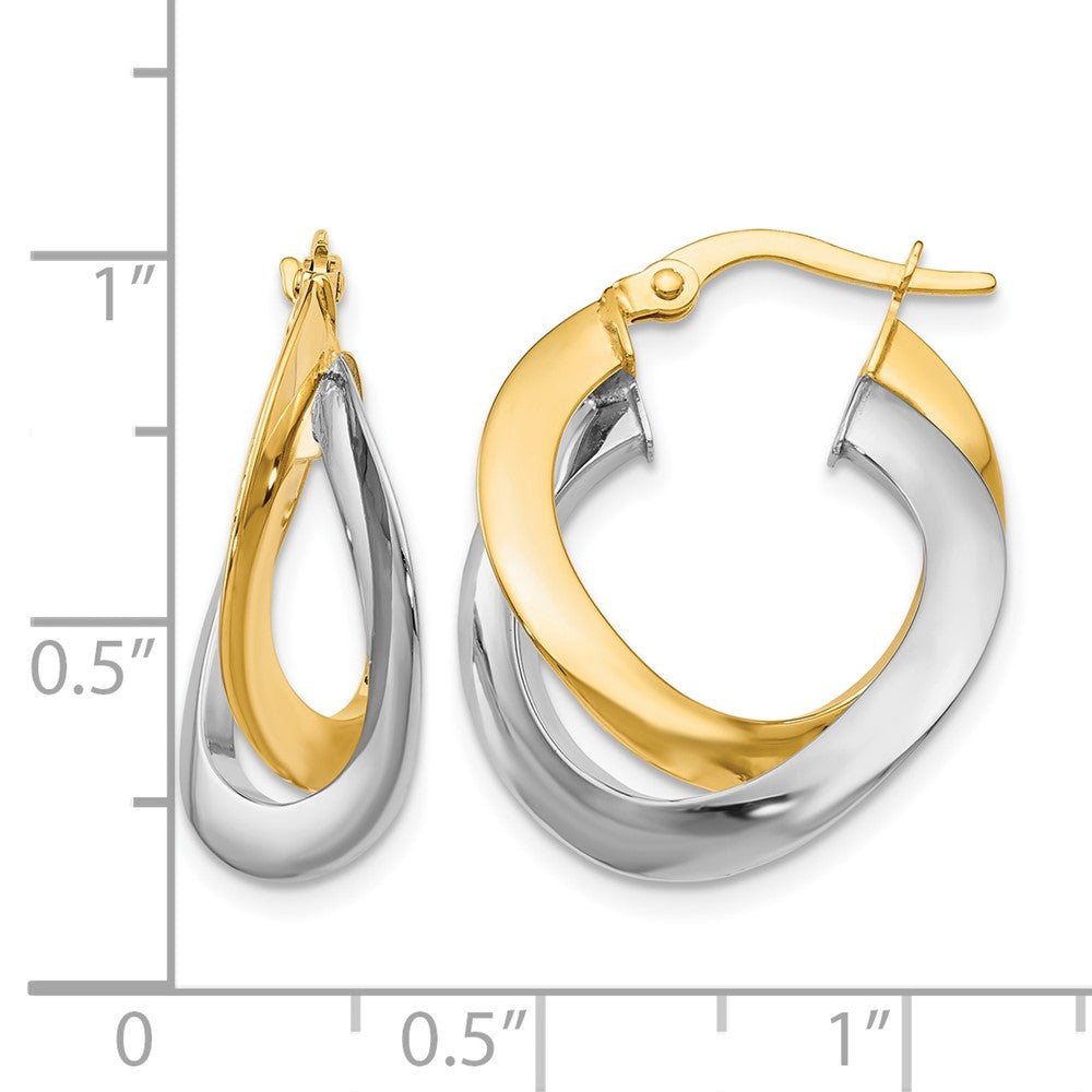 10K Two-tone Polished Twisted Double Hoop Earrings