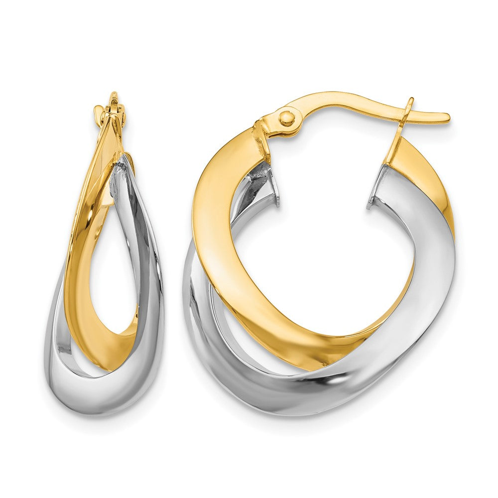 10K Two-tone Polished Twisted Double Hoop Earrings