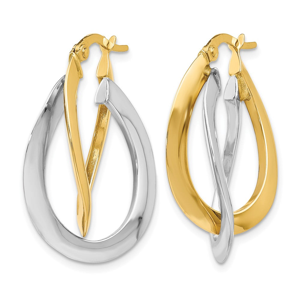 10K Two-tone Polished Twisted Double Hoop Earrings