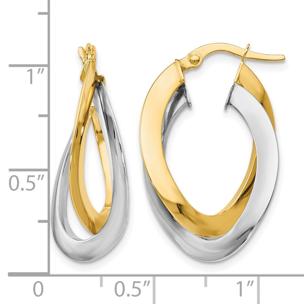 10K Two-tone Polished Twisted Double Hoop Earrings