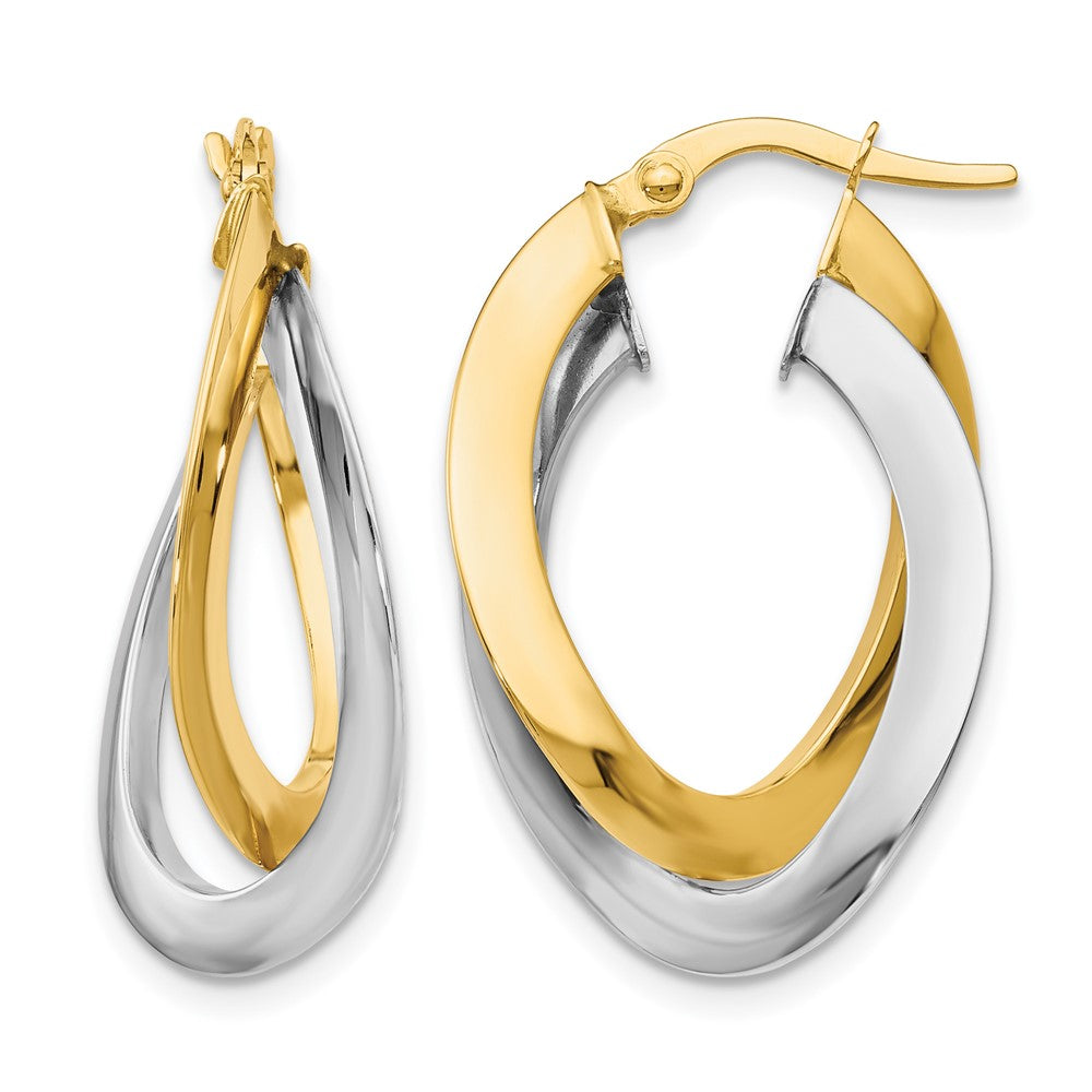 10K Two-tone Polished Twisted Double Hoop Earrings