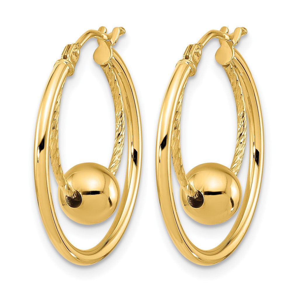 10K Polished Textured w/ 6mm Ball Hoop Earrings