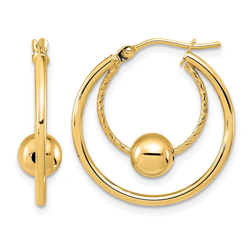 10K Polished Textured w/ 6mm Ball Hoop Earrings