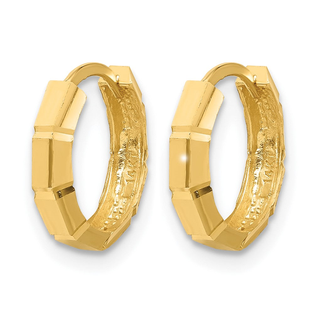 10K Polished and Diamond-cut Huggie Hoop Earrings