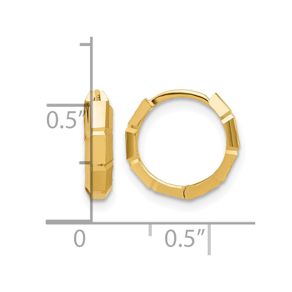 10K Polished and Diamond-cut Huggie Hoop Earrings