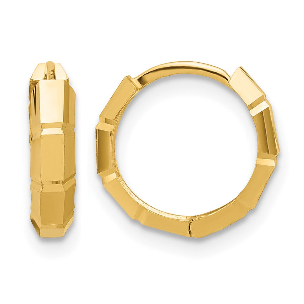 10K Polished and Diamond-cut Huggie Hoop Earrings
