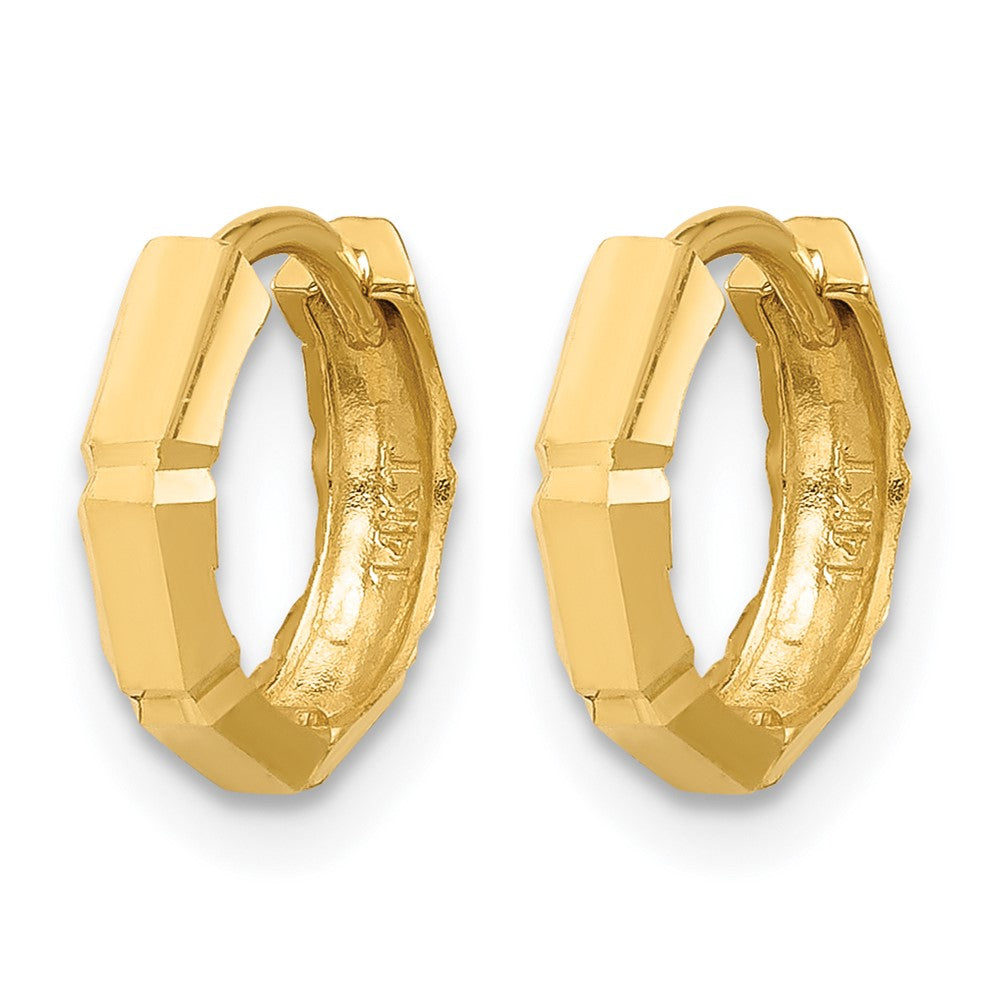 10K Polished and Diamond-cut Huggie Hoop Earrings