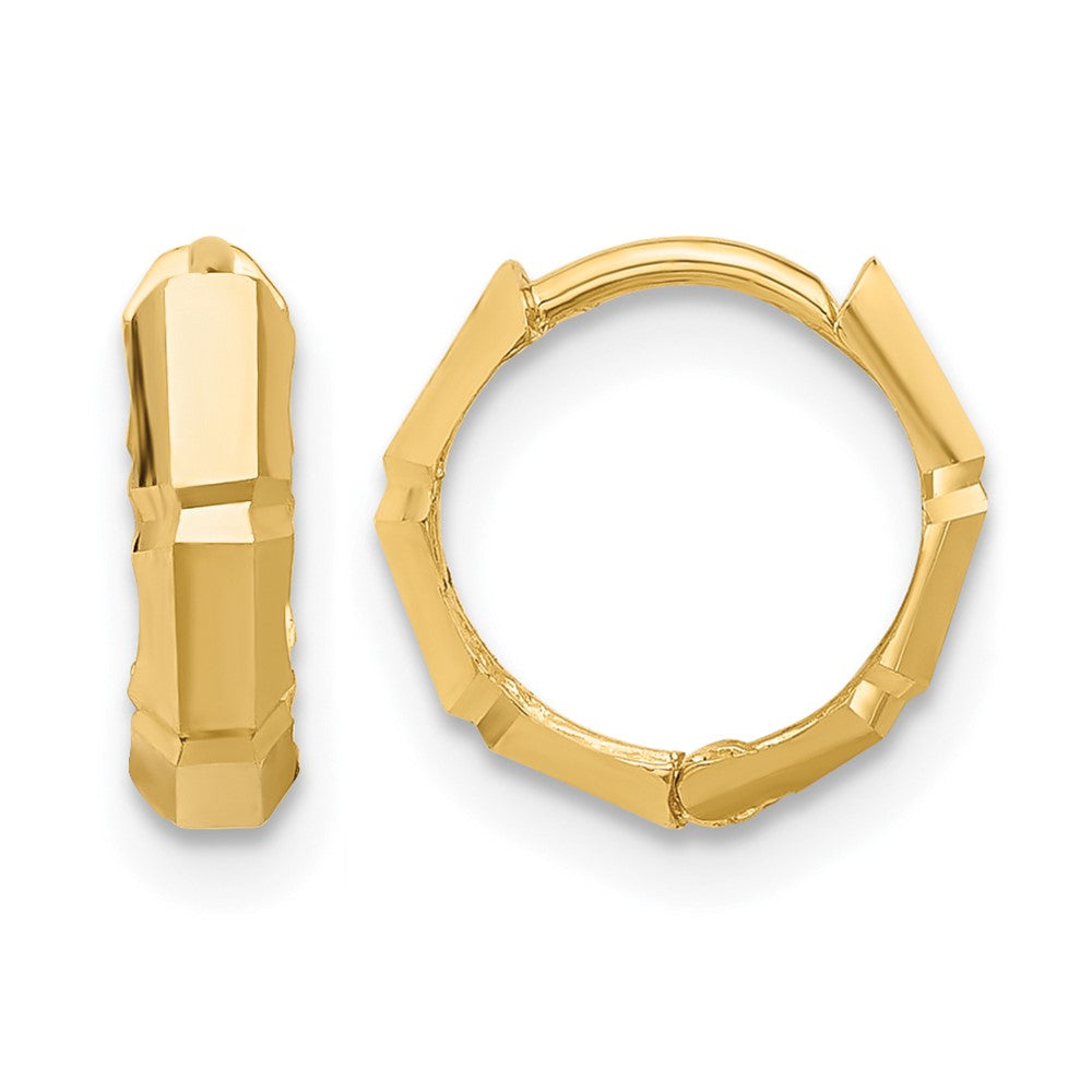 10K Polished and Diamond-cut Huggie Hoop Earrings