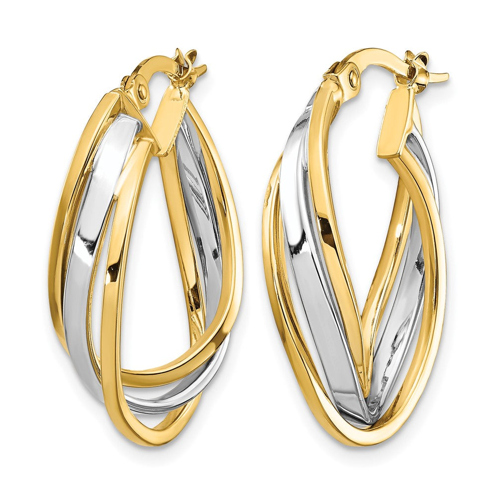 10K w/ White Rhodium Polished Oval Hoop Earrings