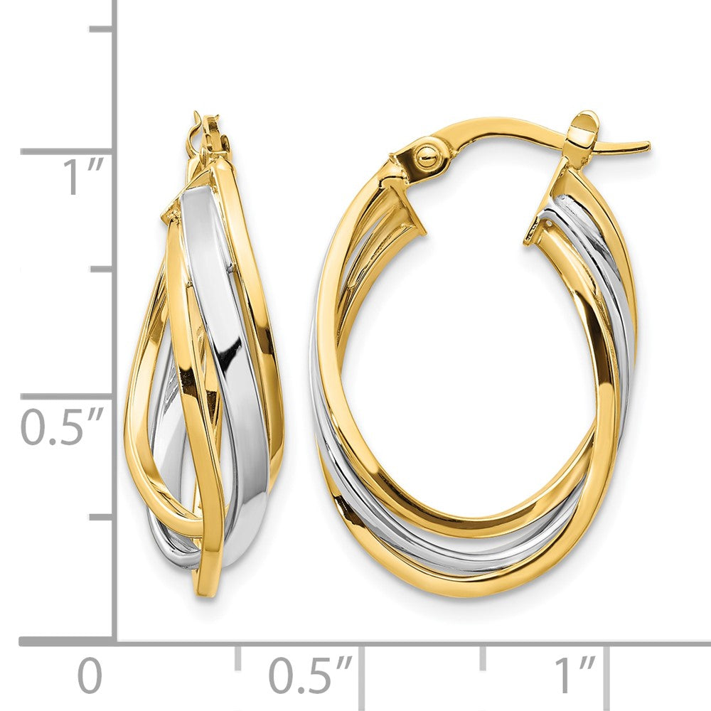 10K w/ White Rhodium Polished Oval Hoop Earrings
