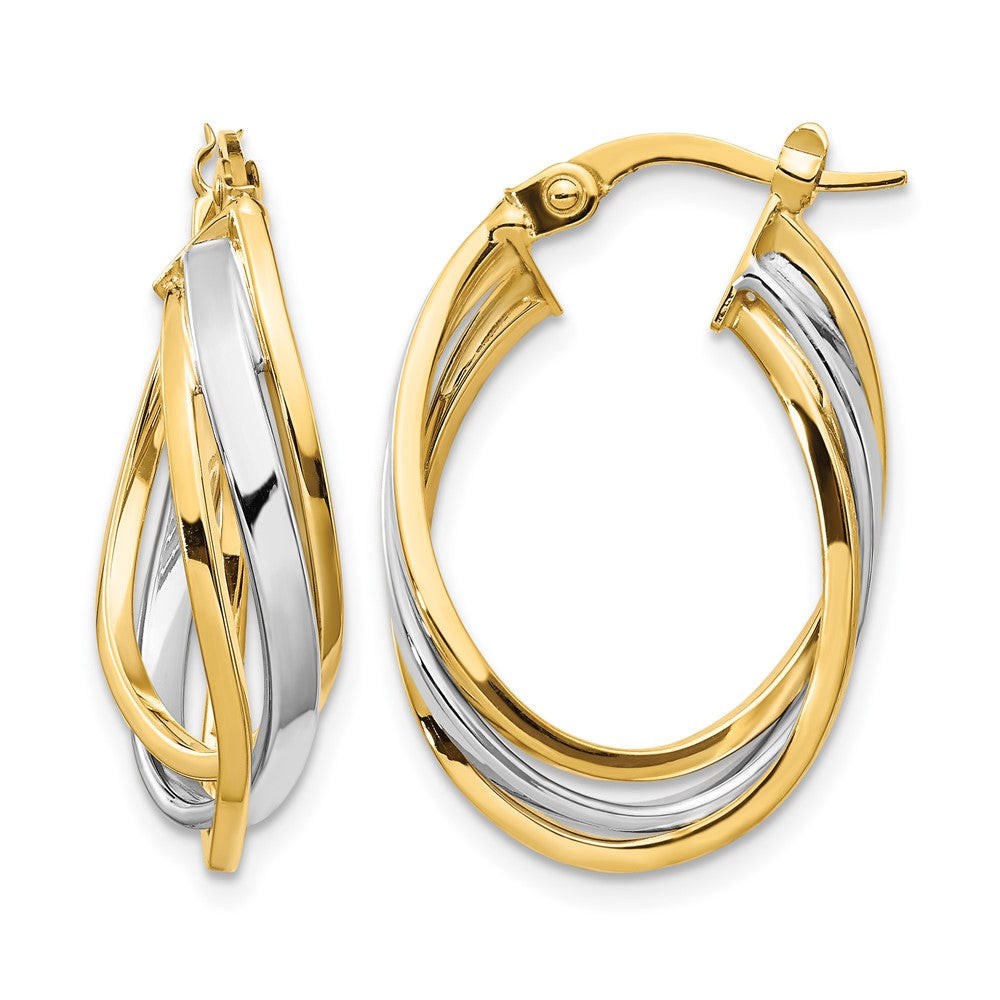 10K w/ White Rhodium Polished Oval Hoop Earrings