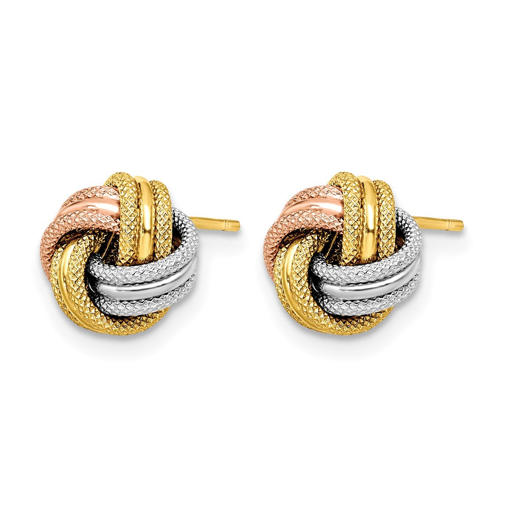 10K w/White and Rose Rhodium Knot Polished D/C Post Earrings
