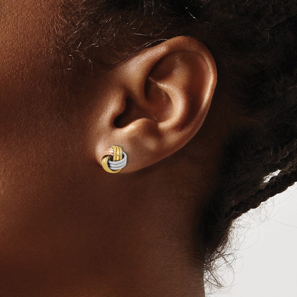 10K w/White and Rose Rhodium Knot Polished D/C Post Earrings