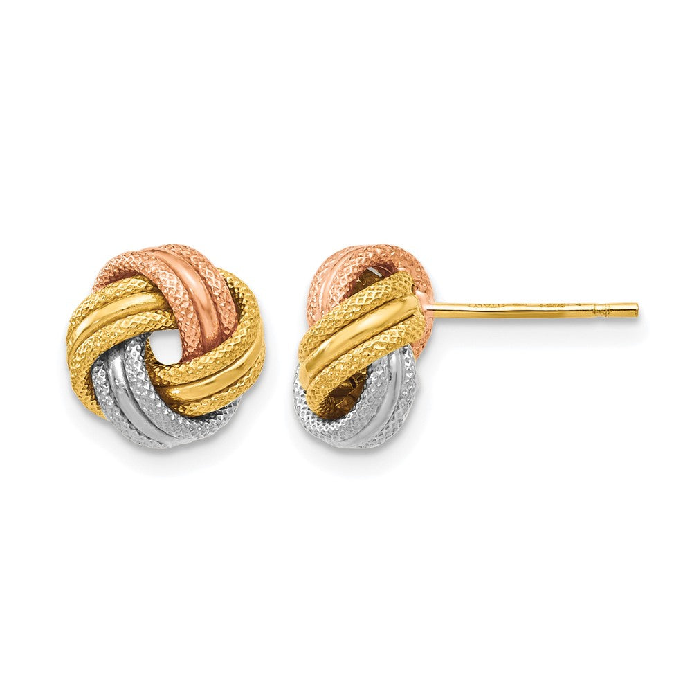 10K w/White and Rose Rhodium Knot Polished D/C Post Earrings