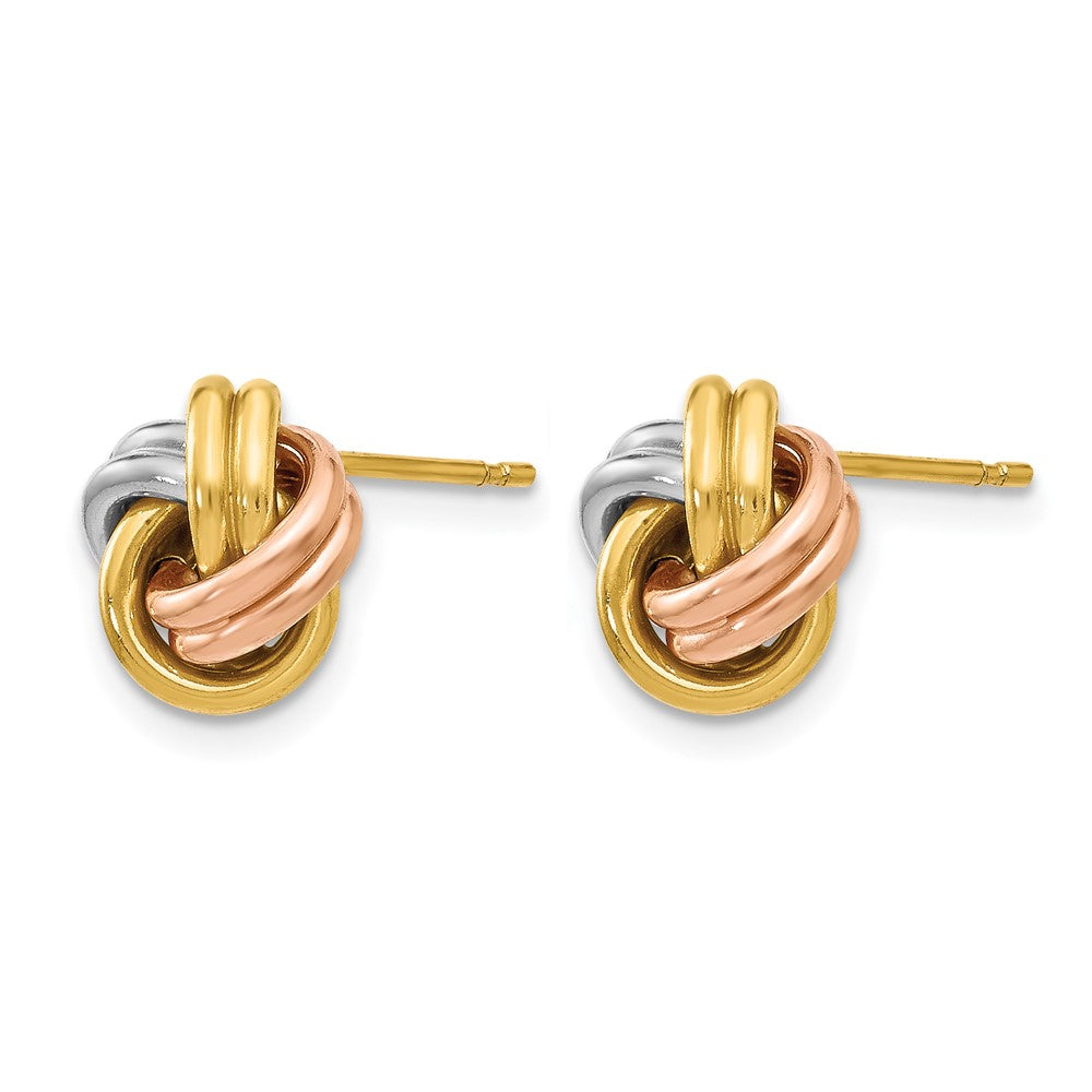 10K w/Wht RH and Rose GP Polished Love Knot Post Earrings