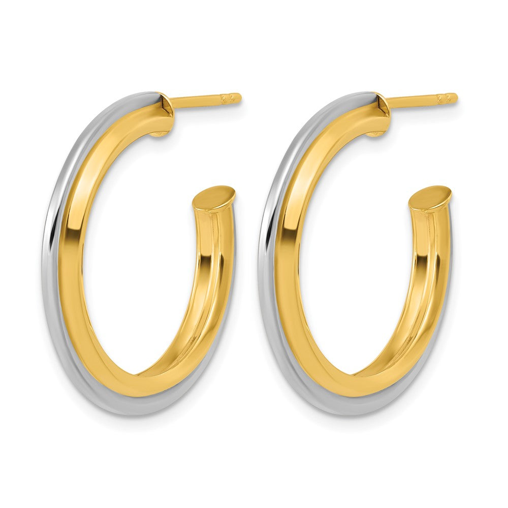 10K w/Rhodium Polished and Grooved J-Hoop Post Earrings