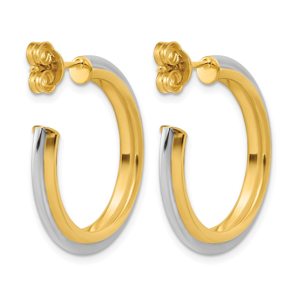 10K w/Rhodium Polished and Grooved J-Hoop Post Earrings