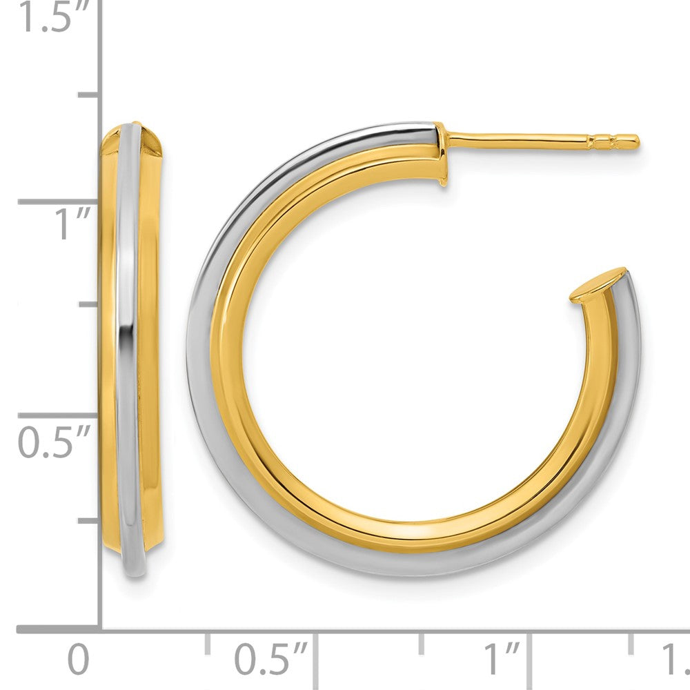 10K w/Rhodium Polished and Grooved J-Hoop Post Earrings