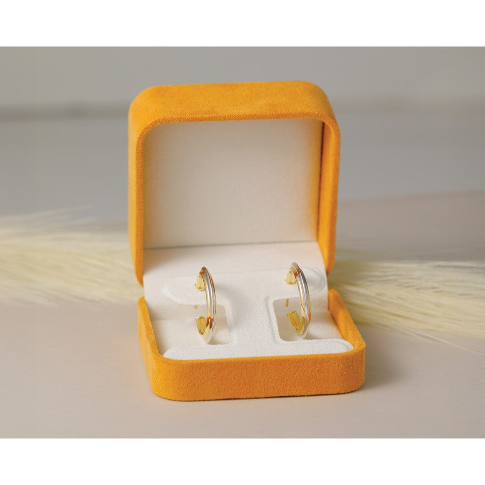 10K w/Rhodium Polished and Grooved J-Hoop Post Earrings