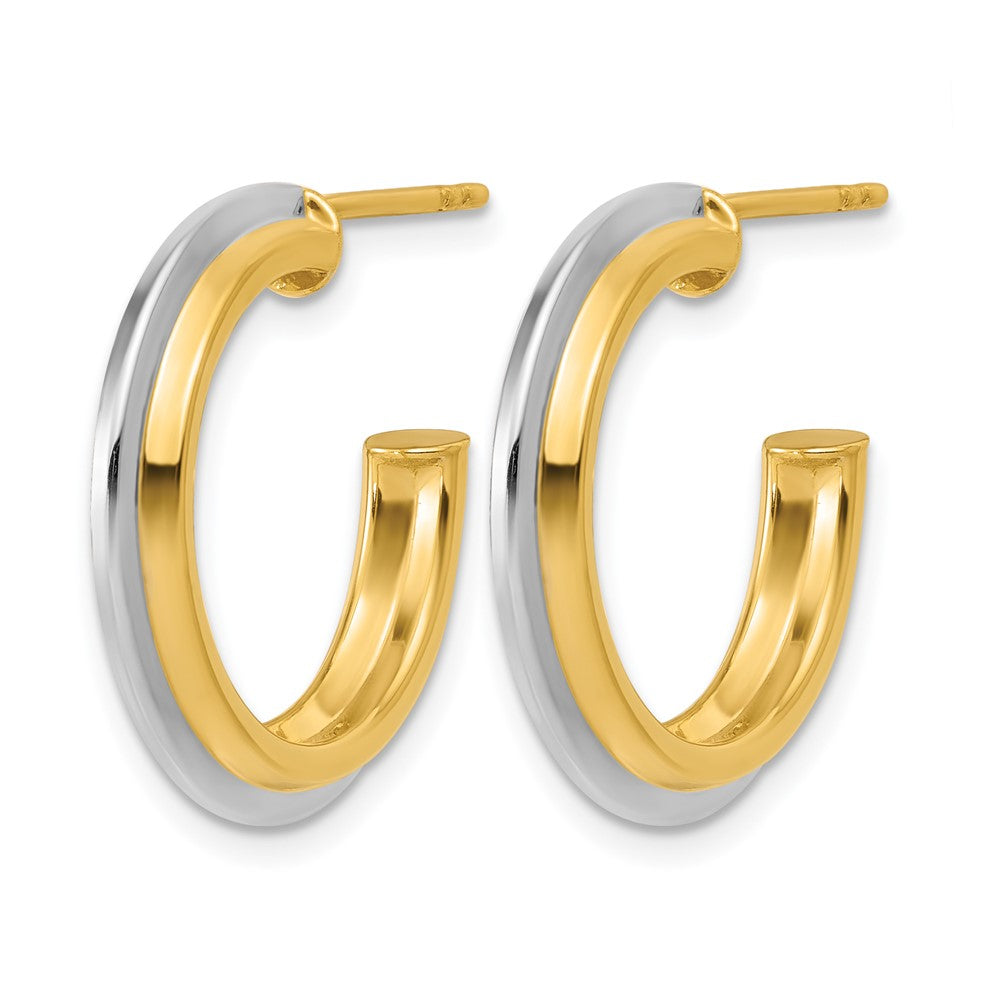 10K w/Rhodium Polished and Grooved J-Hoop Post Earrings