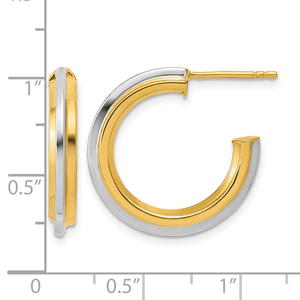 10K w/Rhodium Polished and Grooved J-Hoop Post Earrings