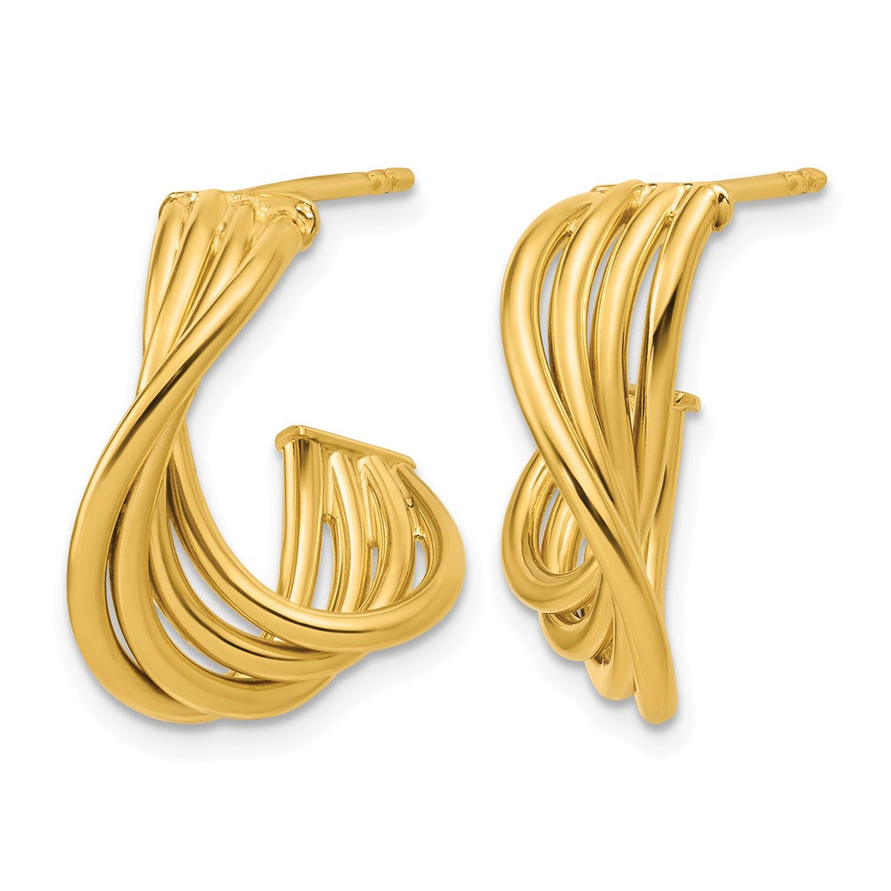 10K Polished 3-Row Twist J-Hoop Post Earrings