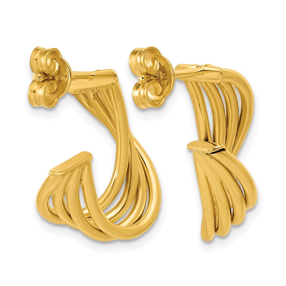 10K Polished 3-Row Twist J-Hoop Post Earrings