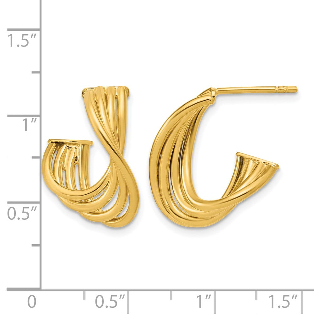 10K Polished 3-Row Twist J-Hoop Post Earrings