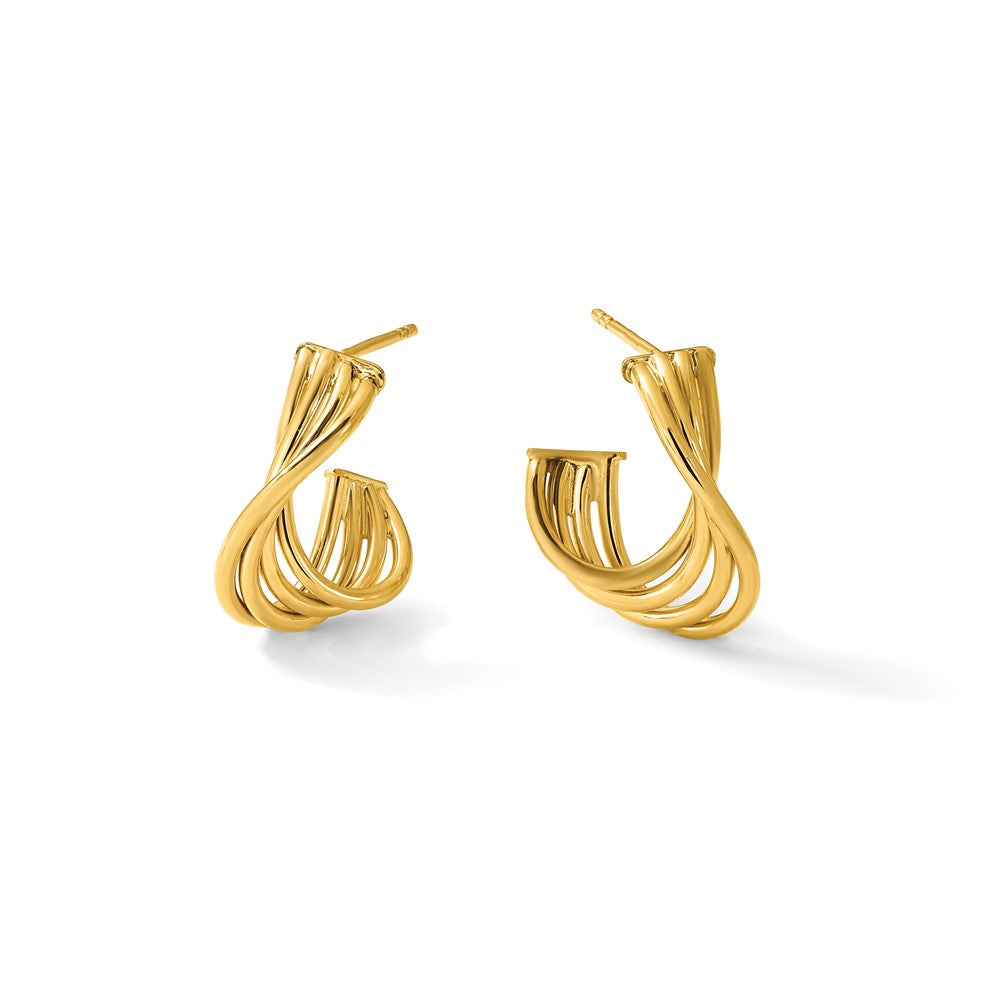 10K Polished 3-Row Twist J-Hoop Post Earrings