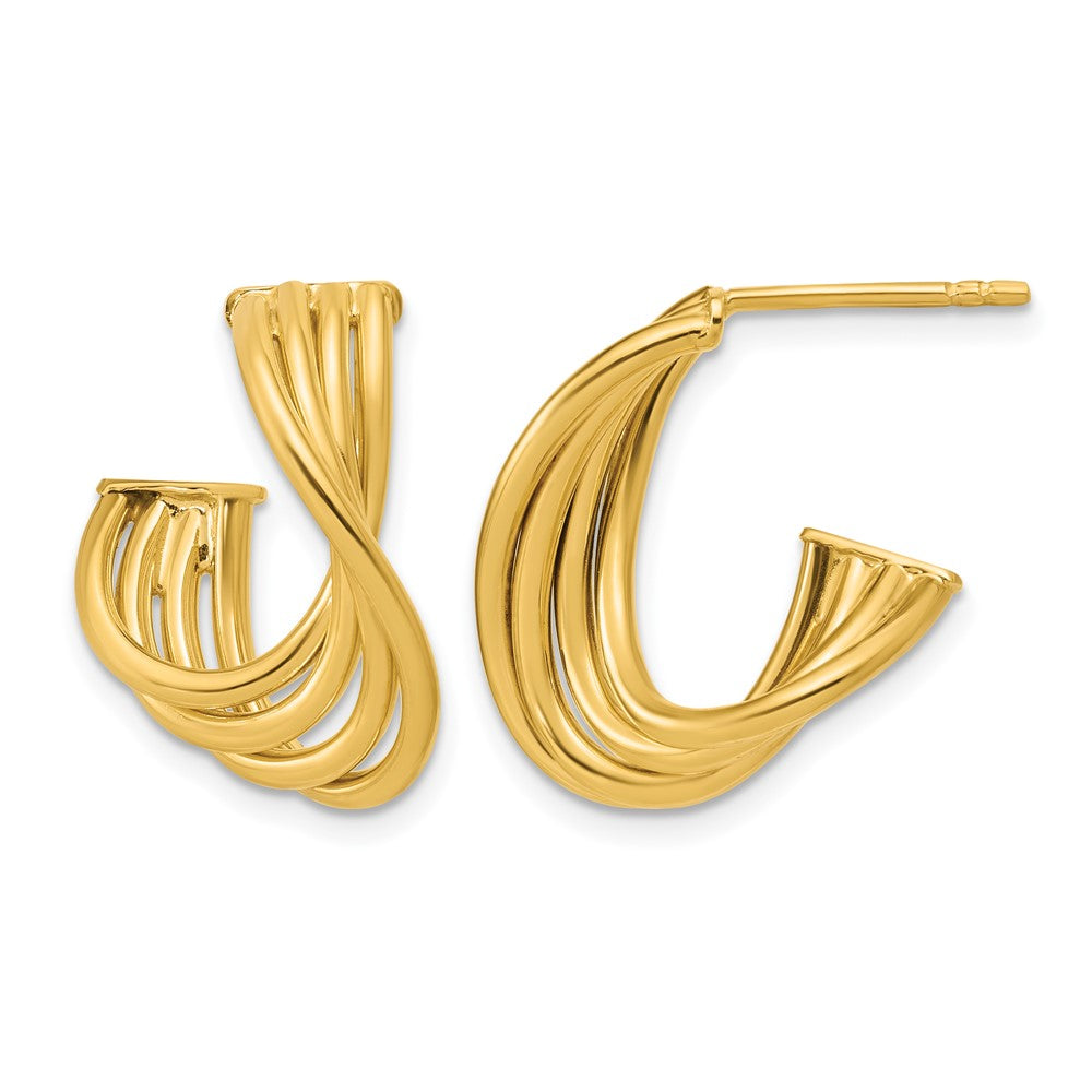 10K Polished 3-Row Twist J-Hoop Post Earrings