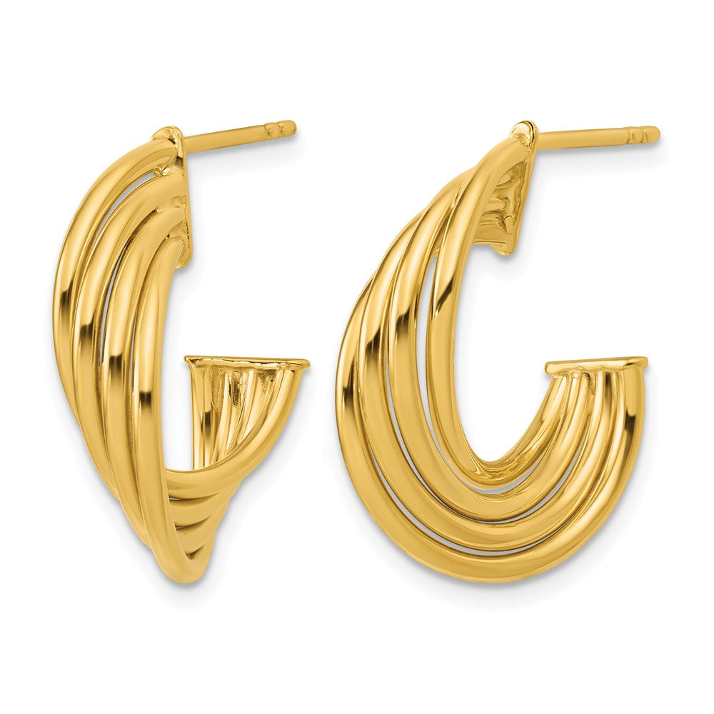 10K Polished 3-Row Twist J-Hoop Post Earrings