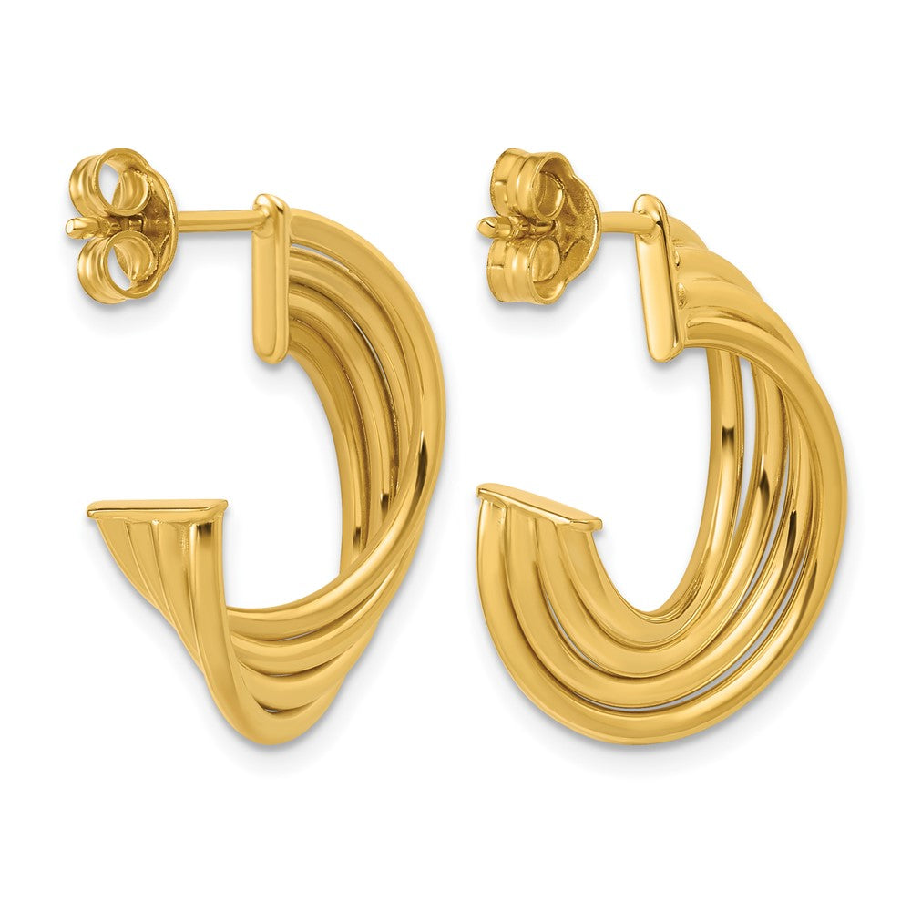 10K Polished 3-Row Twist J-Hoop Post Earrings