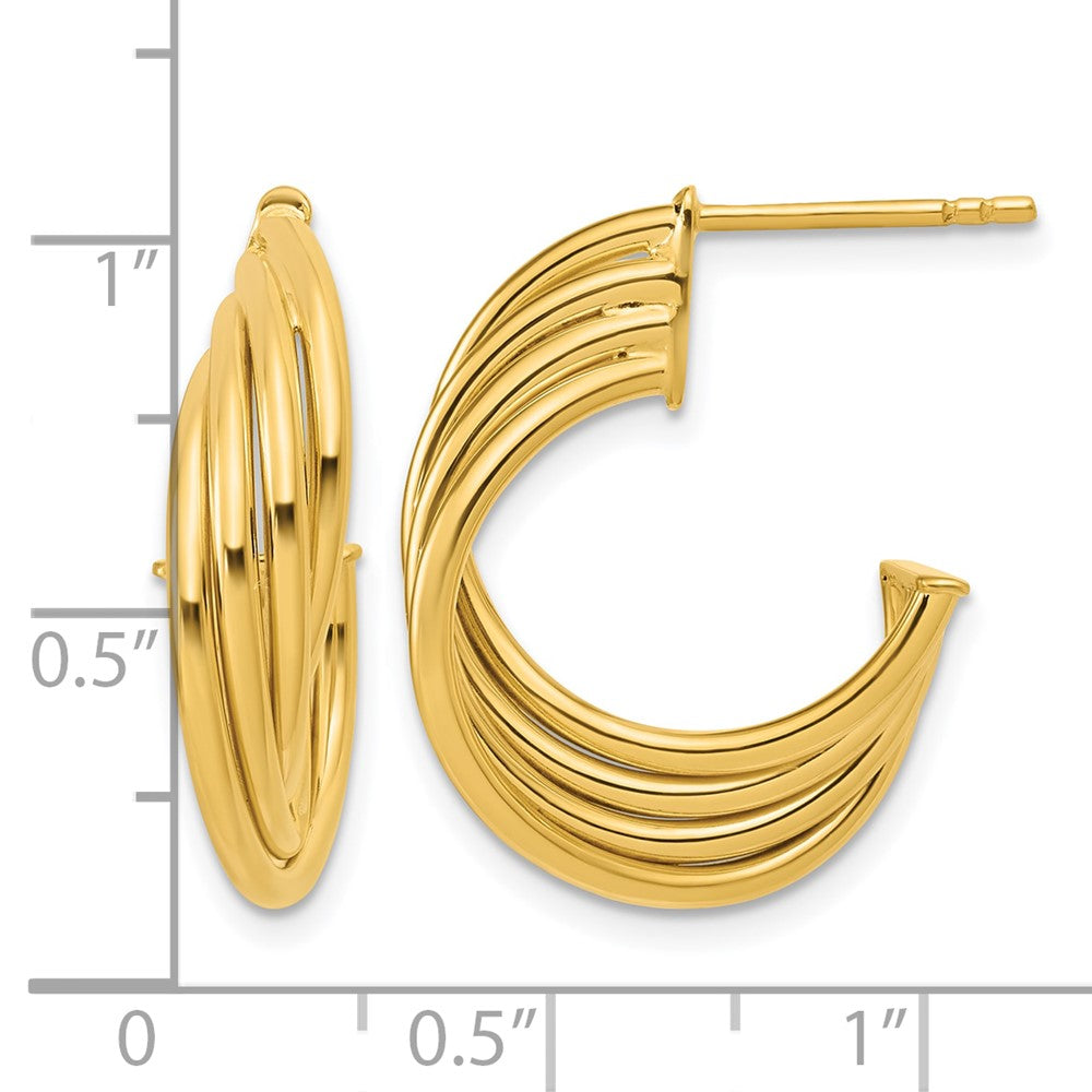 10K Polished 3-Row Twist J-Hoop Post Earrings