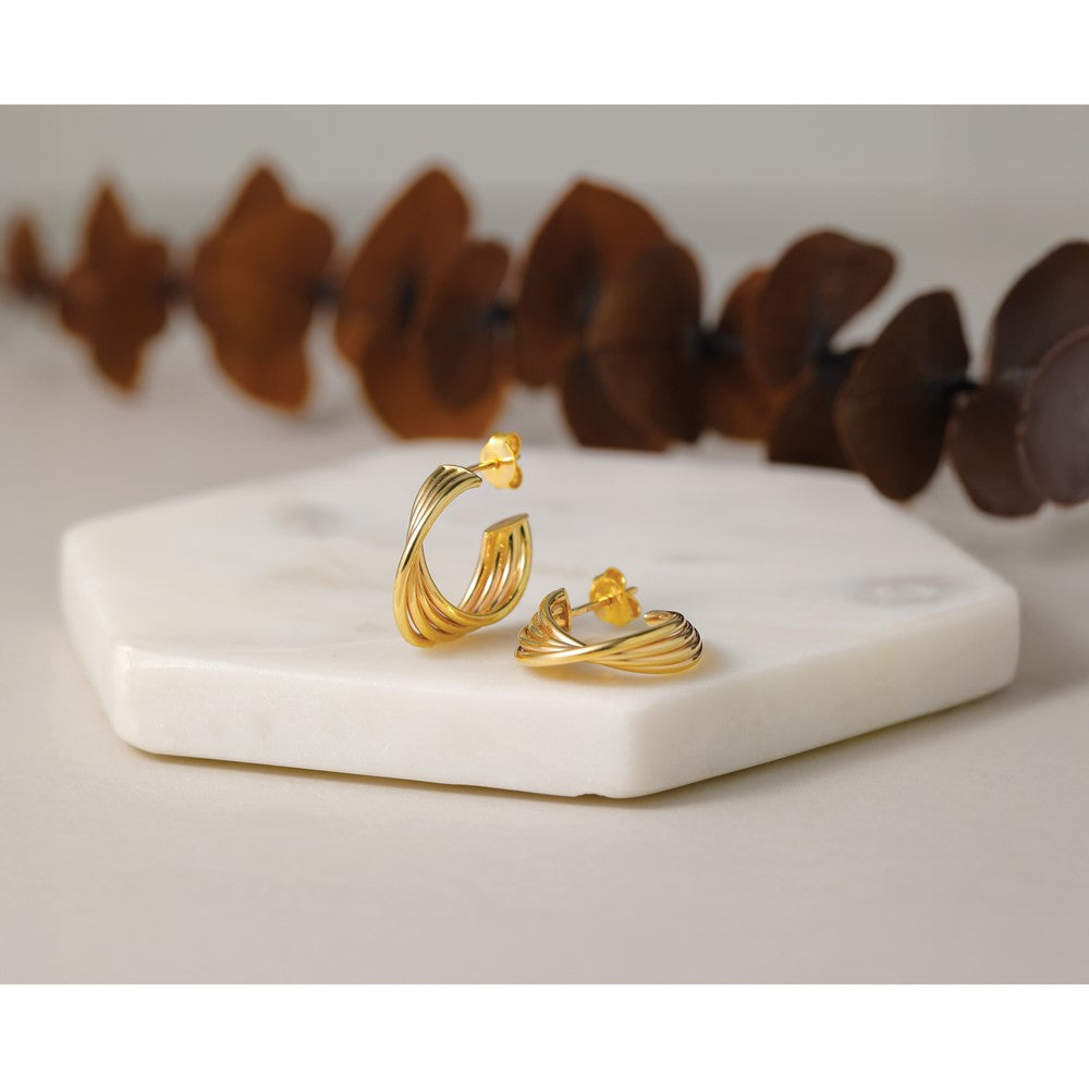 10K Polished 3-Row Twist J-Hoop Post Earrings