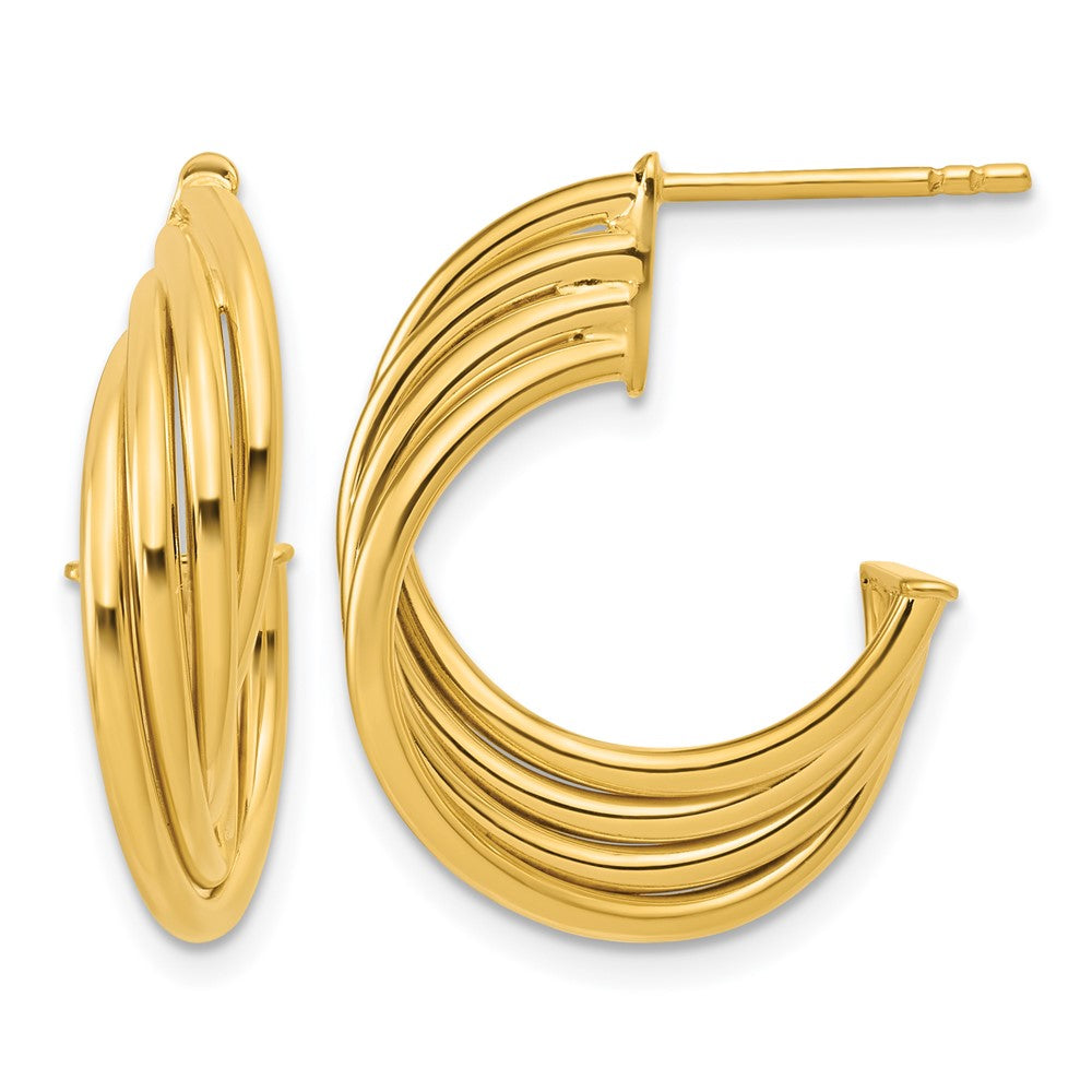 10K Polished 3-Row Twist J-Hoop Post Earrings