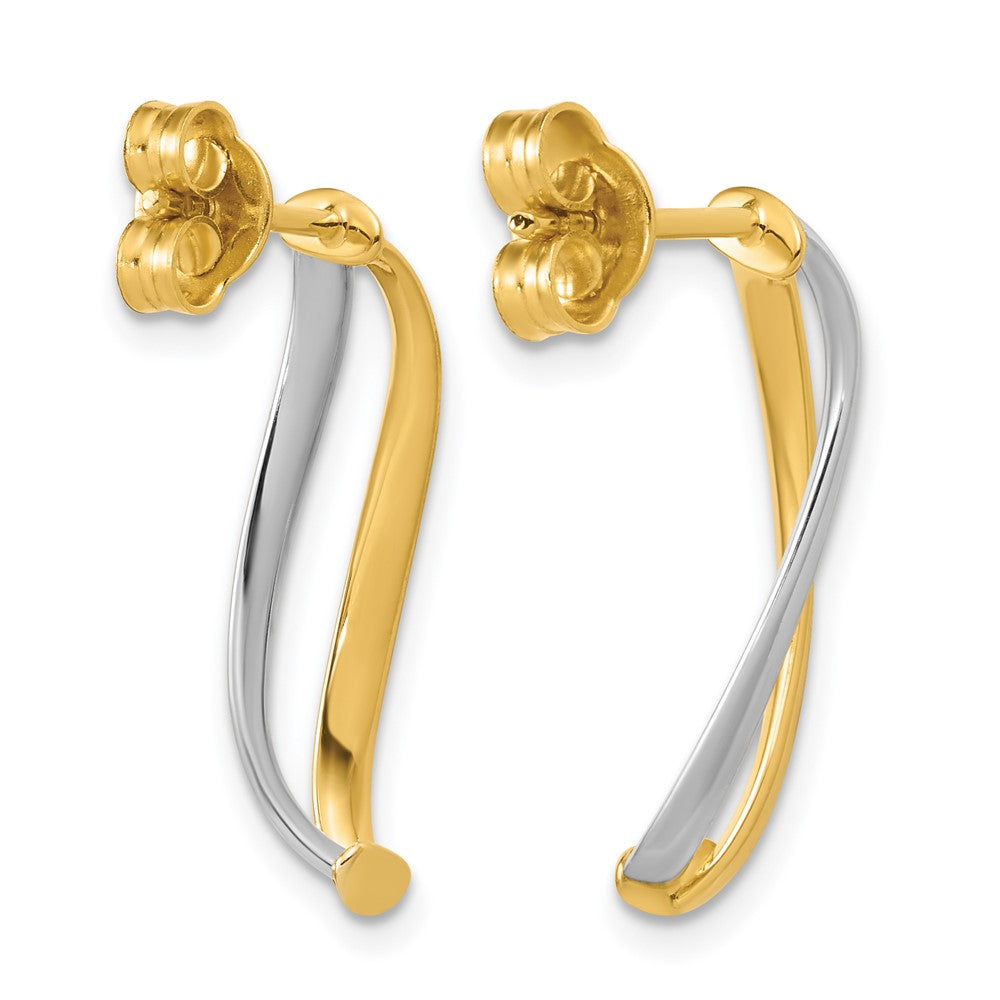 10K w/Rhodium Polished Curve Post Earrings