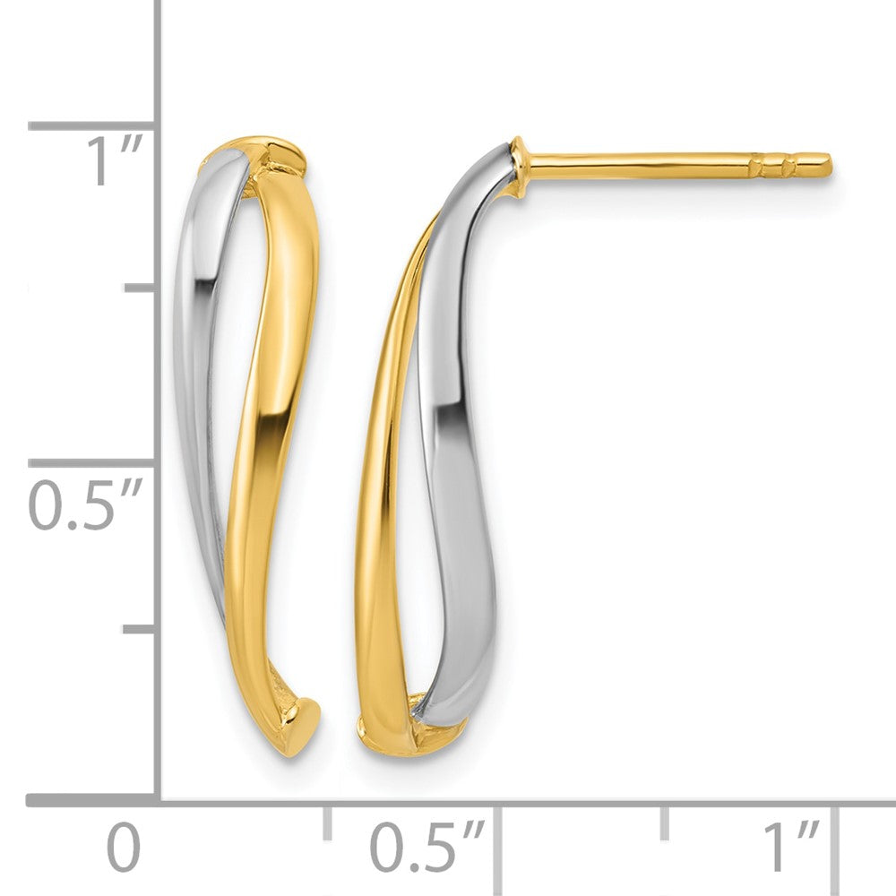 10K w/Rhodium Polished Curve Post Earrings