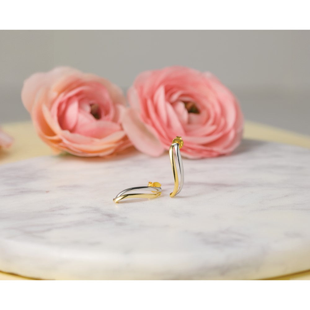 10K w/Rhodium Polished Curve Post Earrings