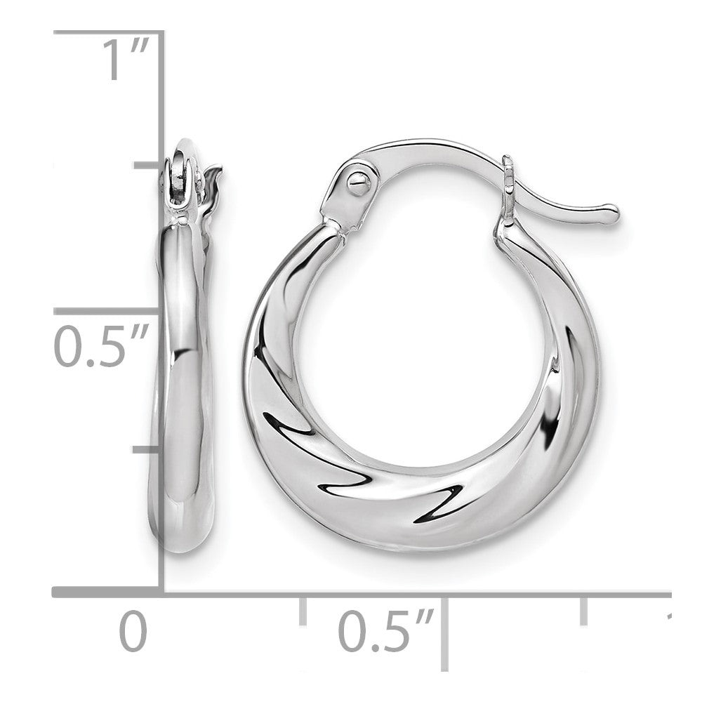 10K White Gold Polished and Grooved Hoop Earrings