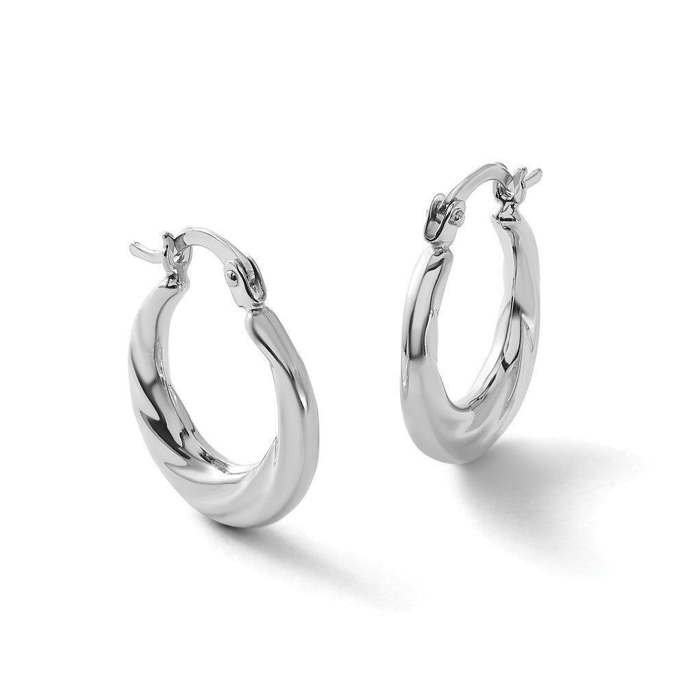 10K White Gold Polished and Grooved Hoop Earrings