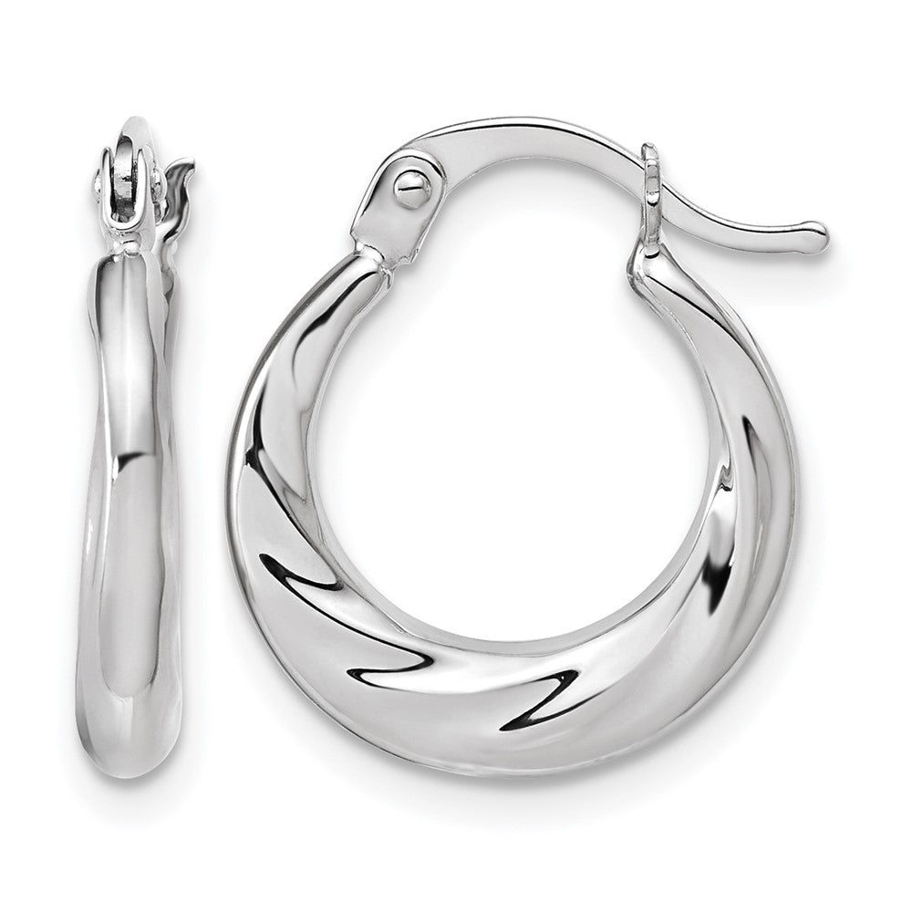 10K White Gold Polished and Grooved Hoop Earrings