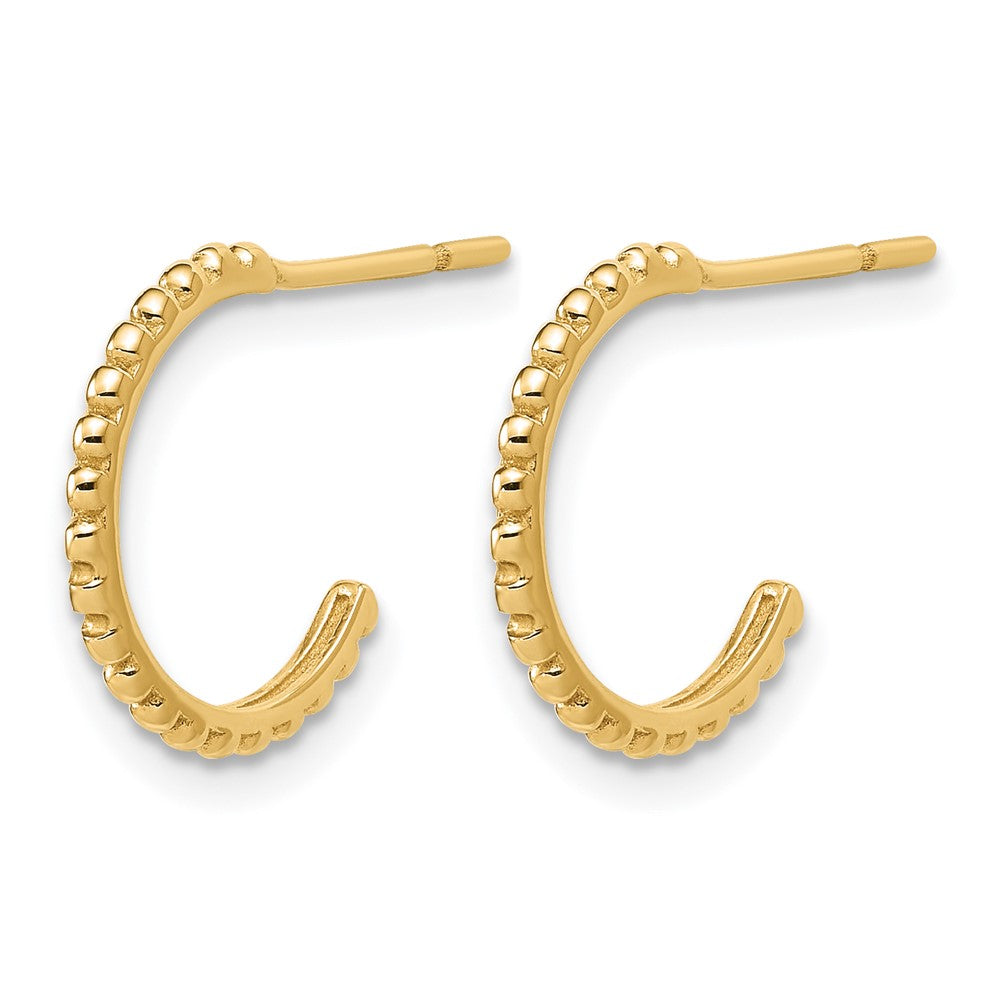 10K Polished and Beaded J-Hoop Post Earrings