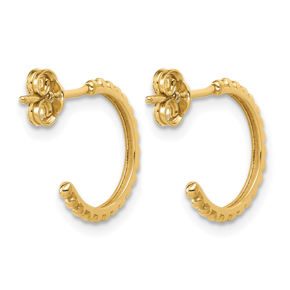 10K Polished and Beaded J-Hoop Post Earrings