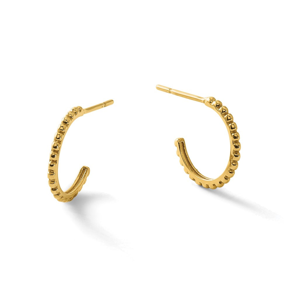 10K Polished and Beaded J-Hoop Post Earrings